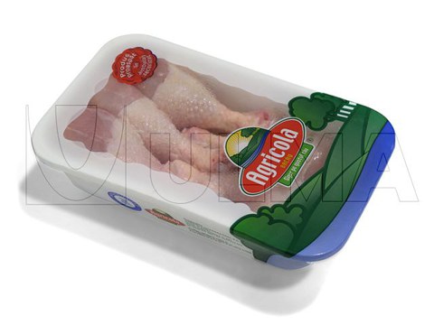 Coxas de frango embaladas em flow pack (hffs) com filme retrátil barreira BDF®
