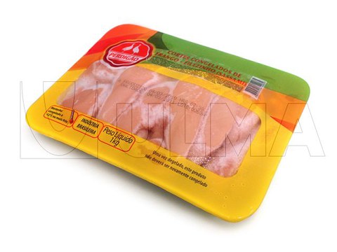 Peito de frango congelado embalado em flow pack (hffs) com filme retrátil SES®