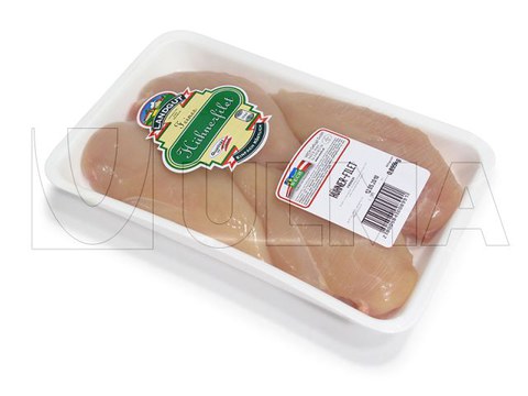 Peito de frango embalado em flow pack (hffs) com filme retrátil BDF®