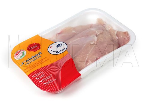 Peito de frango embalado em flow pack (hffs) com filme retrátil SES®