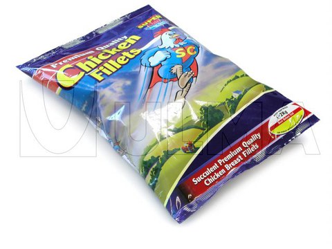 Coxas e peitos de frango congelados embalados em bolsa almofada