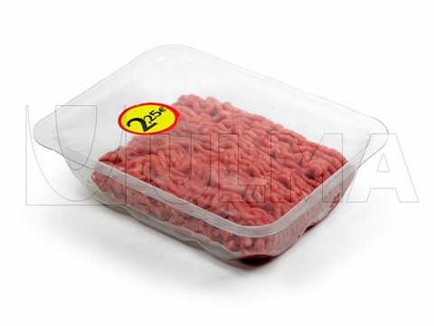 Carne moída embalada em Termoformadora com atmosfera modificada (MAP).