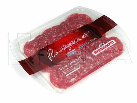 Fatiados em termoformadora com atmosfera modificada (MAP) em filme rígido.