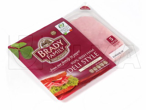 Fatias de presunto embalados em termoformadora com atmosfera modificada (MAP) e filme rígido