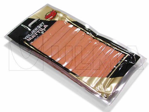 Salsichas embaladas em Termoformadora a vácuo com filme flexível