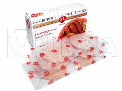 Hamburgueres congelados embalados em Flowpack
