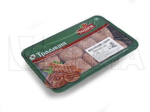 Mini hambúrgueres embalados em bandeja termoselada