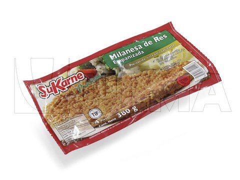 Filé empanado embalado em termoformadora à vácuo