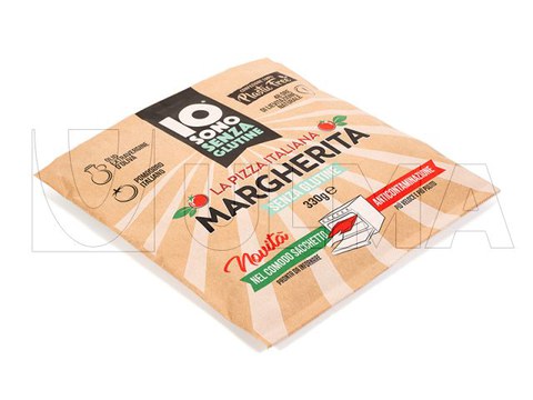 Pizza embalada com papel manteiga em flowpack (hffs)