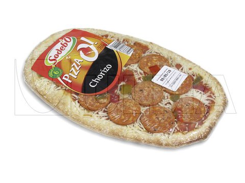 Pizza fresca embalada em flow pack (hffs) com filme retrátil