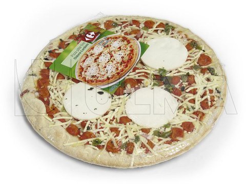 Pizza fresca embalada em flow pack (hffs) com filme retrátil