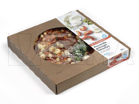 Pizza fresca embalada em flow pack (hffs) com atmosfera modificada (MAP)