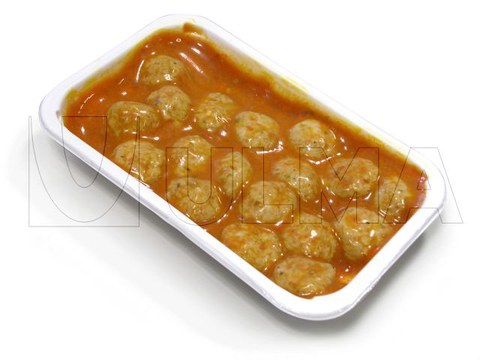 Produtos cárnicos e almondegas com molho embalados em bandeja TERMOSELADA skin