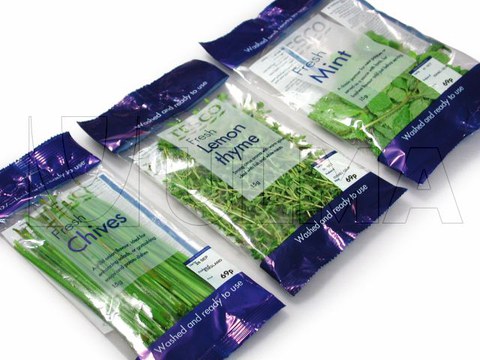 Ervas aromáticas embaladas em Flowpack