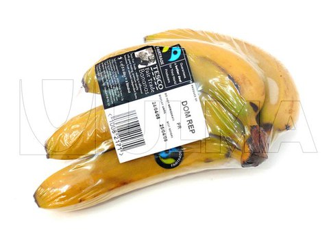 Bananas embaladas em flow pack (hffs) com filme retrátil