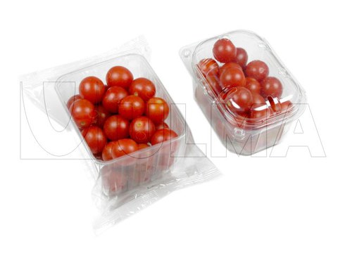Bandejas de tomates cereja embalado em Flowpack