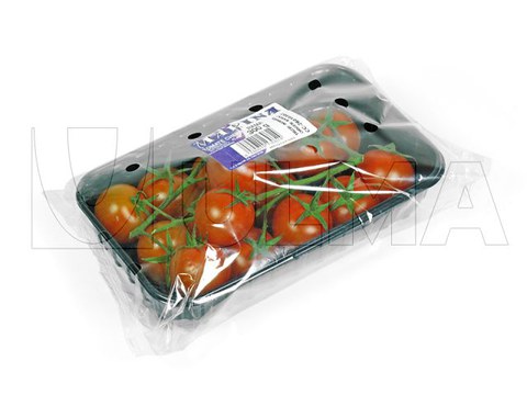 Tomates cherry embalado com bandeja em flow pack (hffs)