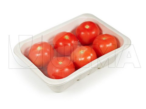 Tomates embalados em termoselado com bandeja de celulose