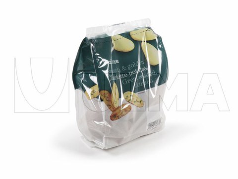 Batatas embaladas em fundo estável e selagens 4 soldas