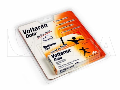 Produto farmacêutico embalado em blister.