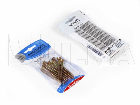 Parafusos de fixação embalados em blister com tampa de filme impresso