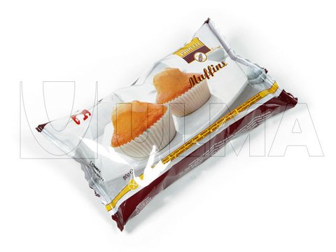 Muffins embalados em flow pack (hffs) com atmosfera modificada (MAP)