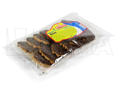 Biscoitos de chocolates em bandeja embalados em flow pack (hffs)