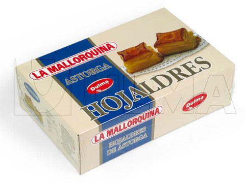 Massa folhada em caixa embalada em flow pack (hffs) com filme retrátil