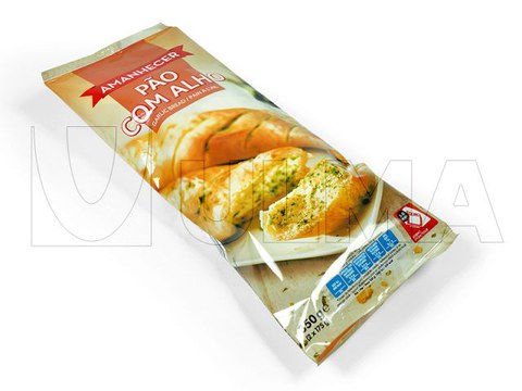 Pão torrado com alho embalado em flow pack (hffs)