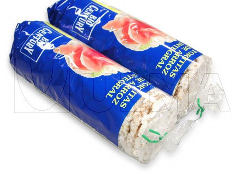 Bolos dietéticos de arroz embalados em flowpack