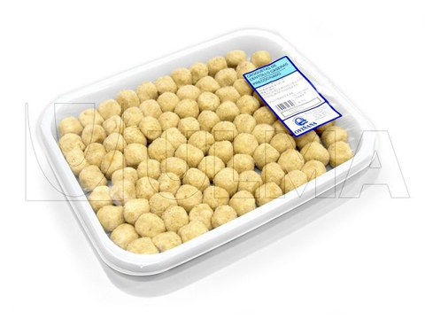 Croquetes de caranguejo embalados em termoseladora