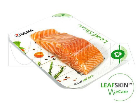 Salmão embalado em termoselado com solução sustentável LeafSkin(TM)
