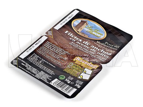 Anchovas no azeite em embalagem bipack com filme rígido termoformado